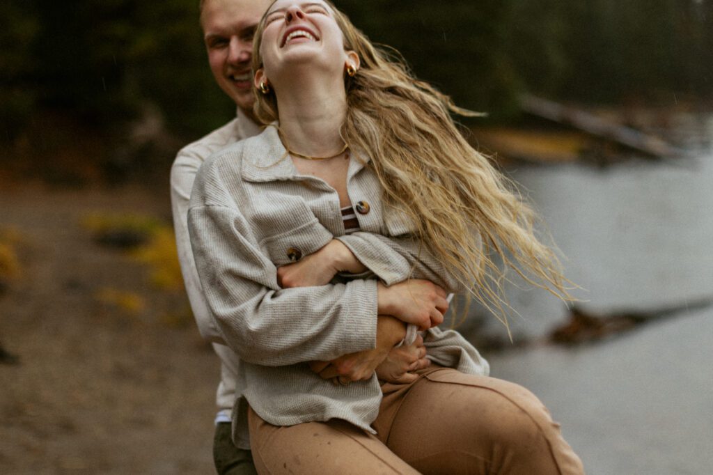 happy couple at sparks lake, bend oregon